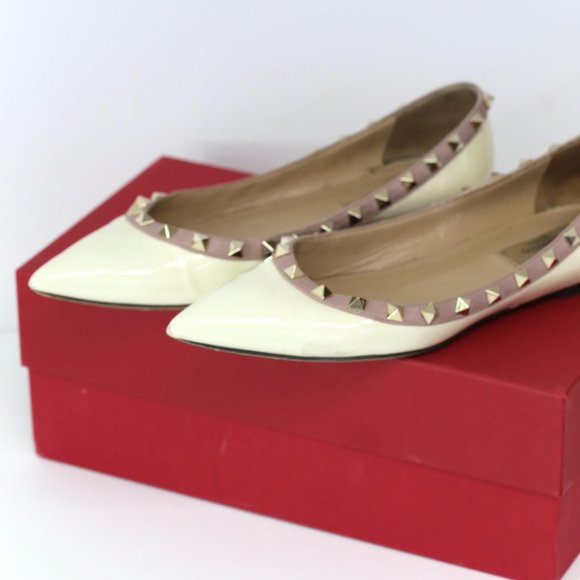My Valentino Cream Spiked Flats - Picture 2 of 12